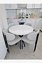 Badem Masa Sandalye Takımı, Yuvarlak Masa Takımı, Teddy Kumaş, 4 Kişilik, İskandinav, 90x90