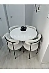 Elisa Masa Sandalye Takımı, Mutfak Masası, Teddy Kumaş, Mdf Masa, 90x90