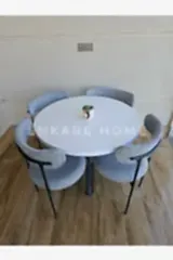 Elisa Masa Sandalye Takımı, Yuvarlak Masa, 4 Kişilik Bukle Teddy Kumaş, İskandinav Tarz 90x90