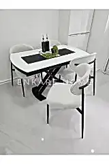 X Ayaklı Gloss Masa & Sera Sandalye Takımı | Açılır Mdf Masa + 4 Sandalye | 80x130-190 |Mutfak Salon