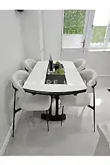 X Ayaklı Gloss Masa & Sera Sandalye Takımı | Açılır Mdf Masa + 4 Sandalye | 80x130-190 |Mutfak Salon