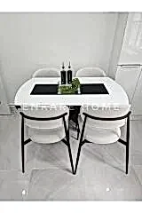 X Ayaklı Gloss Masa & Sera Sandalye Takımı | Açılır Mdf Masa + 4 Sandalye | 80x130-190 |Mutfak Salon