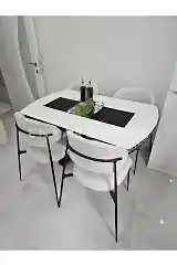 X Ayaklı Gloss Masa & Sera Sandalye Takımı | Açılır Mdf Masa + 4 Sandalye | 80x130-190 |Mutfak Salon