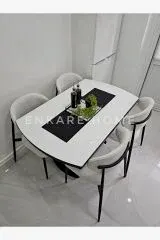 X Ayaklı Gloss Masa & Sera Sandalye Takımı | Açılır Mdf Masa + 4 Sandalye | 80x130-190 |Mutfak Salon