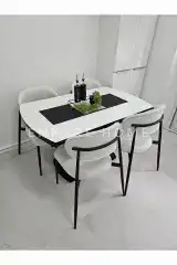 X Ayaklı Gloss Masa & Sera Sandalye Takımı | Açılır Mdf Masa + 4 Sandalye | 80x130-190 |Mutfak Salon