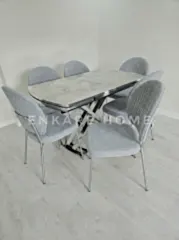 X Ayaklı Gloss Masa & Midye Sandalye | 6 Sandalye 1 Masa | Mutfak&Salon | 80x130-190 cm