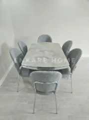 X Ayaklı Gloss Masa & Midye Sandalye | 6 Sandalye 1 Masa | Mutfak&Salon | 80x130-190 cm