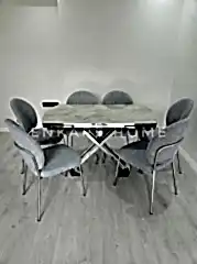 X Ayaklı Gloss Masa & Midye Sandalye | 6 Sandalye 1 Masa | Mutfak&Salon | 80x130-190 cm