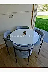 Enkare Elisa Yuvarlak Masa Sandalye Takımı, 4 Kişilik Mdf Yuvarlak Beyaz Mutfak Masası, 4 Adet Gri Sandalye 90*90