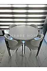 Oliva Masa Badem Sandalye Takımı - Açılabilir Yuvarlak Mdf Masa + 4 Sandalye | Mutfak, Salon 100x100