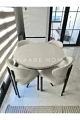 Oliva Masa Badem Sandalye Takımı - Açılabilir Yuvarlak Mdf Masa + 4 Sandalye | Mutfak, Salon 100x100