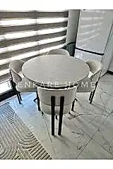 Oliva Masa Badem Sandalye Takımı - Açılabilir Yuvarlak Mdf Masa + 4 Sandalye | Mutfak, Salon 100x100