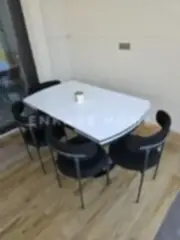 X Ayaklı Gloss Masa & Elisa Sandalye - Siyah Kumaş | 80x130-190 cm | Çift Kanat Açılır | Mutfak Salon