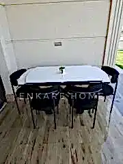 X Ayaklı Gloss Masa & Elisa Sandalye - Siyah Kumaş | 80x130-190 cm | Çift Kanat Açılır | Mutfak Salon