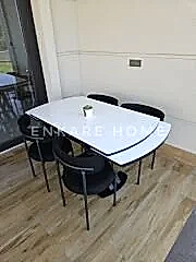 X Ayaklı Gloss Masa & Elisa Sandalye - Siyah Kumaş | 80x130-190 cm | Çift Kanat Açılır | Mutfak Salon