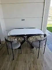 X Ayaklı Gloss Masa & Elisa Sandalye - Kapiçino Kumaş | 80x130-190 cm | Çift Kanat Açılır | Mutfak Salon