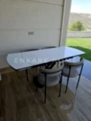 X Ayaklı Gloss Masa & Elisa Sandalye - Kapiçino Kumaş | 80x130-190 cm | Çift Kanat Açılır | Mutfak Salon