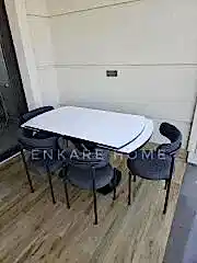 X Ayaklı Gloss Masa & Elisa Sandalye - Antrasit Kumaş | 80x130-190 cm | Çift Kanat Açılır | Mutfak Salon