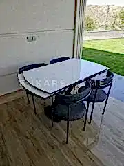 X Ayaklı Gloss Masa & Elisa Sandalye - Antrasit Kumaş | 80x130-190 cm | Çift Kanat Açılır | Mutfak Salon