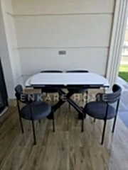 X Ayaklı Gloss Masa & Elisa Sandalye - Antrasit Kumaş | 80x130-190 cm | Çift Kanat Açılır | Mutfak Salon