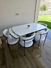 X Ayaklı Gloss Masa & Elisa Sandalye - Beyaz Kumaş | 80x130-190 cm | Çift Kanat Açılır | Mutfak Salon