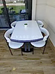 X Ayaklı Gloss Masa & Elisa Sandalye - Beyaz Kumaş | 80x130-190 cm | Çift Kanat Açılır | Mutfak Salon