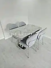 X Ayaklı Gloss Masa & Midye Sandalye Takımı - 80x130-190 | Çift Kanat Açılır | Salon ve Mutfak Masası