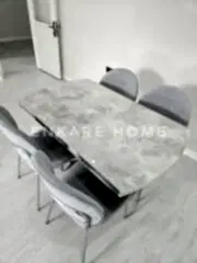 X Ayaklı Gloss Masa & Midye Sandalye Takımı - 80x130-190 | Çift Kanat Açılır | Salon ve Mutfak Masası