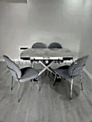 X Ayaklı Gloss Masa & Midye Sandalye Takımı - 80x130-190 | Çift Kanat Açılır | Salon ve Mutfak Masası