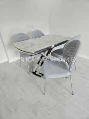 X Ayaklı Gloss Masa & Midye Sandalye Takımı - 80x130-190 | Çift Kanat Açılır | Salon ve Mutfak Masası