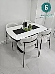 X Ayaklı Gloss Masa & Sera Sandalye Takımı | Açılır Mdf Masa + 6 Sandalye | 80x130-190 |Mutfak Salon