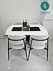 X Ayaklı Gloss Masa & Sera Sandalye Takımı | Açılır Mdf Masa + 6 Sandalye | 80x130-190 |Mutfak Salon